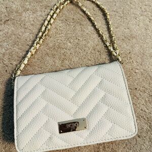 BCBG Vegan Leather White Quilted Shoulder Bag